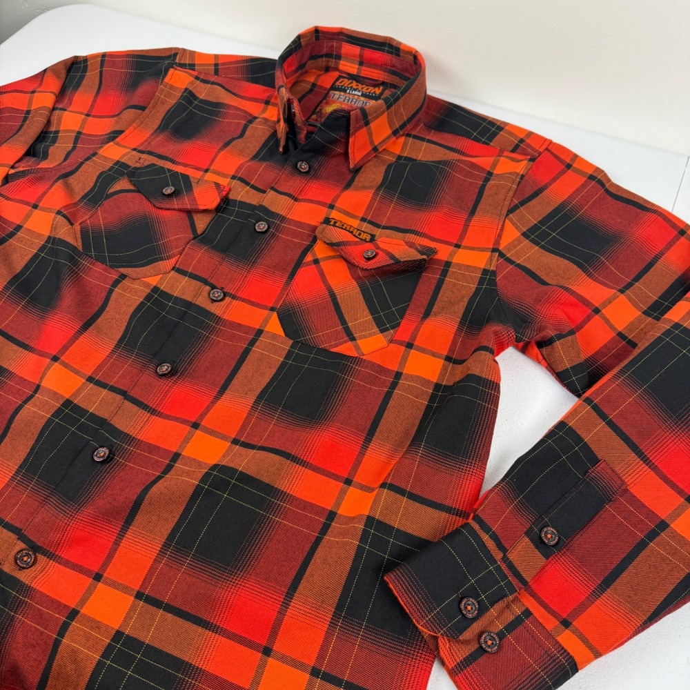 Dixxon Flannel Co x Terror Lowest of the Low Plaid Shirt Mens XL Orange Black